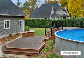 Patio with overground pool by Patio Design inc.