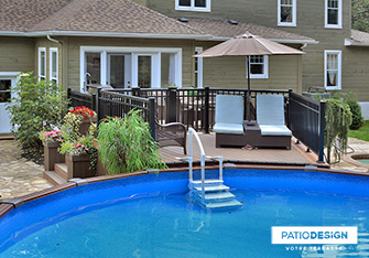 Patio with overground pool by Patio Design inc.