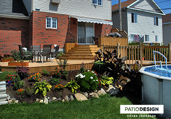 Patio avec piscine hors-terre par Patio Design inc.