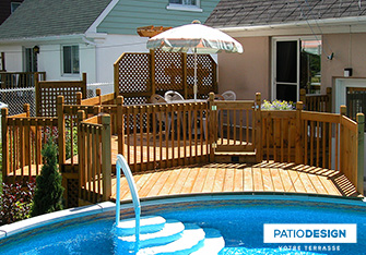 Patio with overground pool by Patio Design inc.