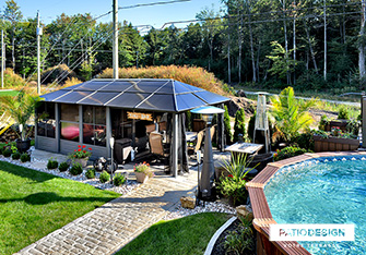 Patio avec piscine hors-terre par Patio Design inc.